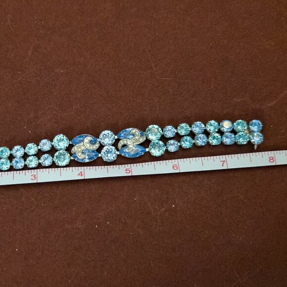 Signed Eisenberg Light Blue Rhinestone Bracelet 7.5” Vintage Jewelry - Picture 4 of 5